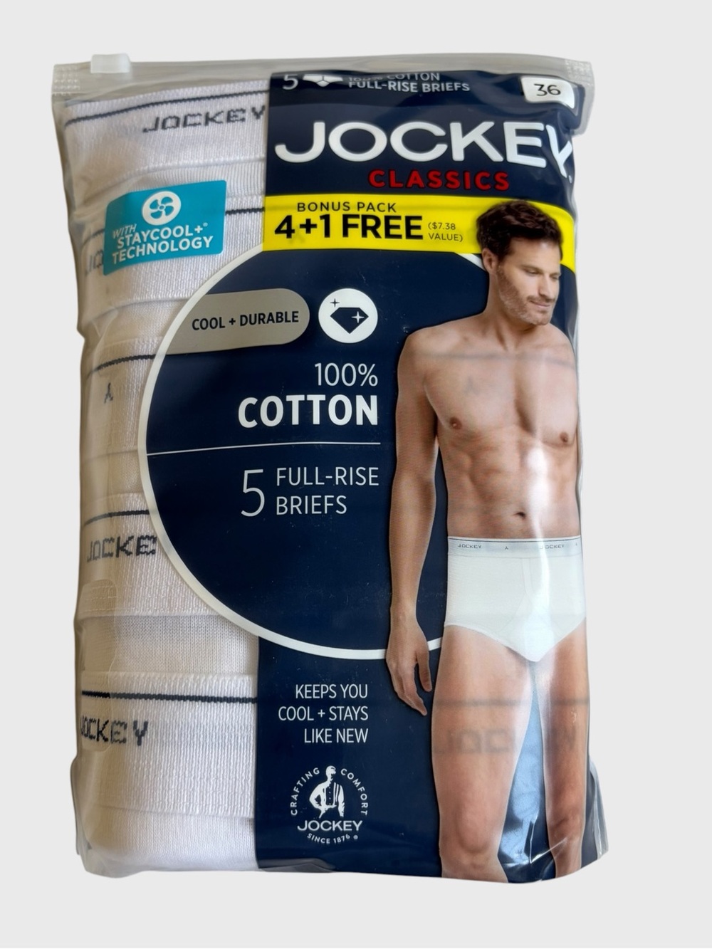 NIP Jockey Classics Full-Rise Briefs 100% Cotton 5-Pack Size 36 White New